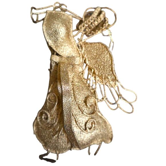 Large Folk art Wire Vintage Gold Angel Playing Trumpet Horn Ornaments 6.5" - Picture 1 of 3